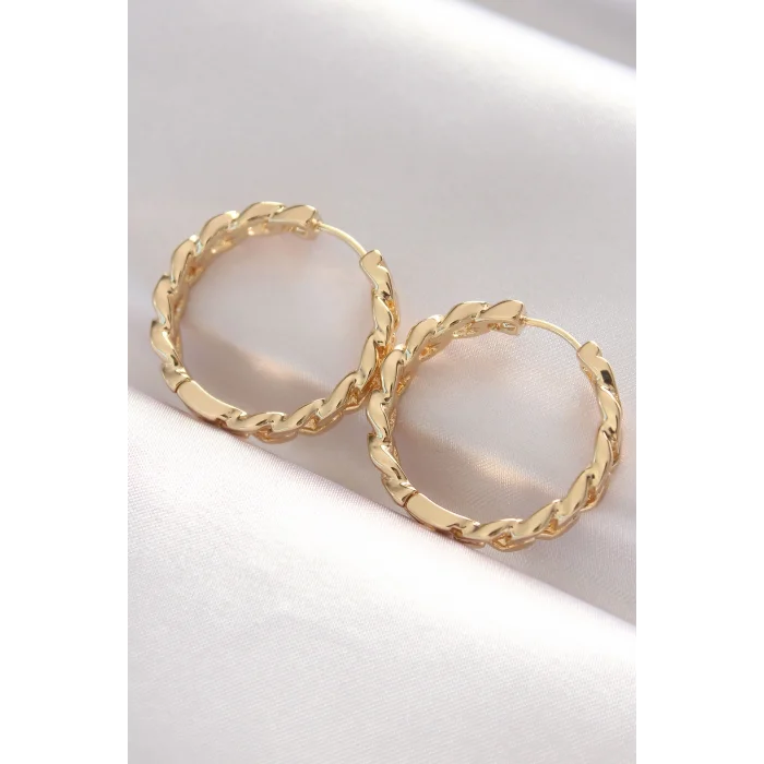 BUĞZ Pirinç Gold Renk Zincir Model Halka Küpe