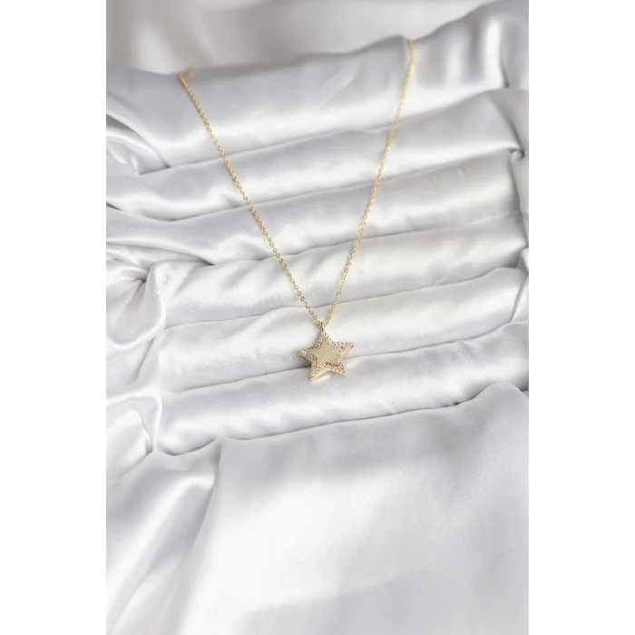 BUĞZ Pirinç Gold Renk Zincirli Yıldızlı Model Kadın Kolye - Lisinya