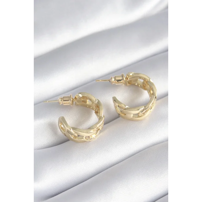 BUĞZ Pirinç Gold Renk Zirkon Taş Detay Zincir Model Kadın Küpe - Lisinya