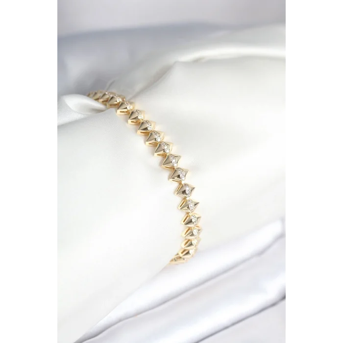 BUĞZ Pirinç Gold Renk Zirkon Taşlı Baklava Model Kadın Bileklik