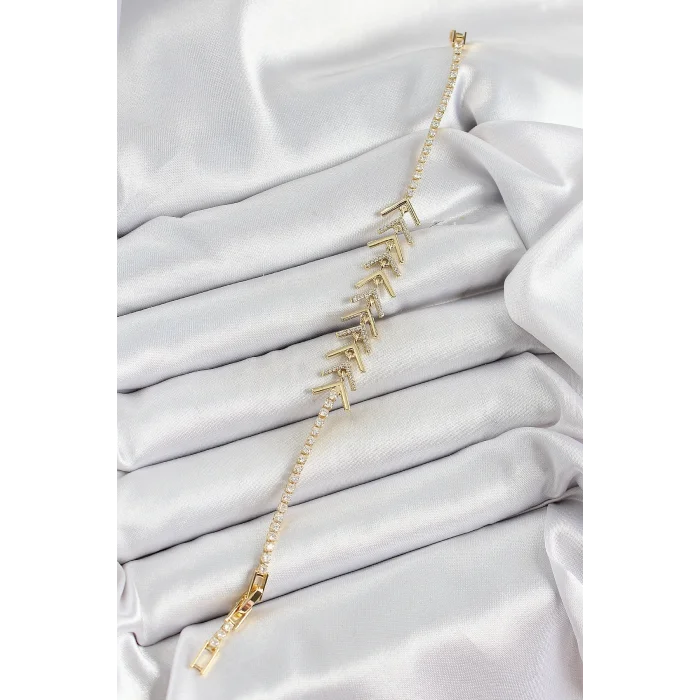 BUĞZ Pirinç Gold Renk Zirkon Taşlı Balık Sırtı Kadın Bileklik