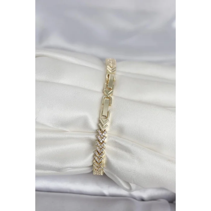BUĞZ Pirinç Gold Renk Zirkon Taşlı Çavuş Model Kadın Bileklik