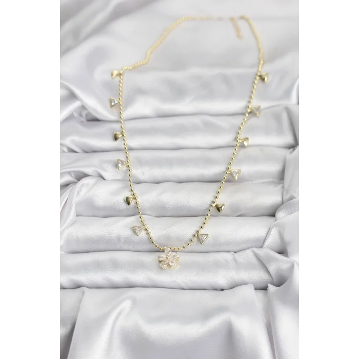 BUĞZ Pirinç Gold Renk Zirkon Taşlı Çiçek Model Kadın Kolye - Lisinya