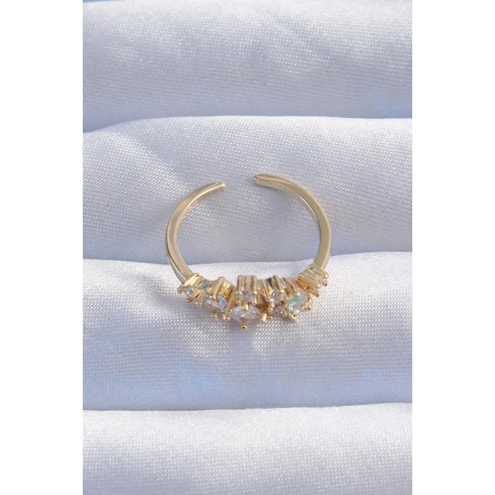 BUĞZ Pirinç Gold Renk Zirkon Taşlı Damla Detay Ayarlanabilir Yüzük - Lisinya