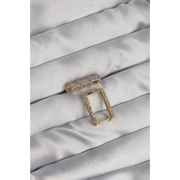 BUĞZ Pirinç Gold Renk Zirkon Taşlı Dikdörtgen Model Seranay Küpe - Lisinya