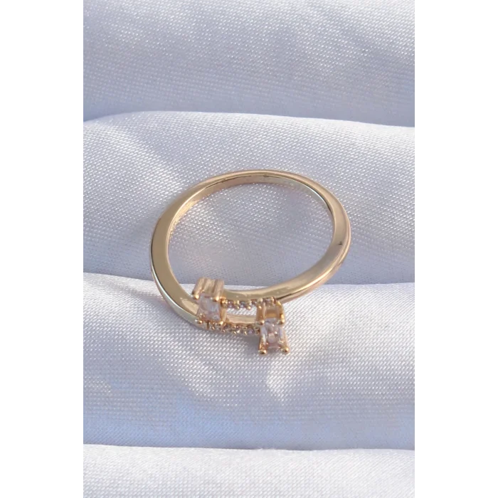 BUĞZ Pirinç Gold Renk Zirkon Taşlı Geometrik Ayarlanabilir Yüzük - Lisinya