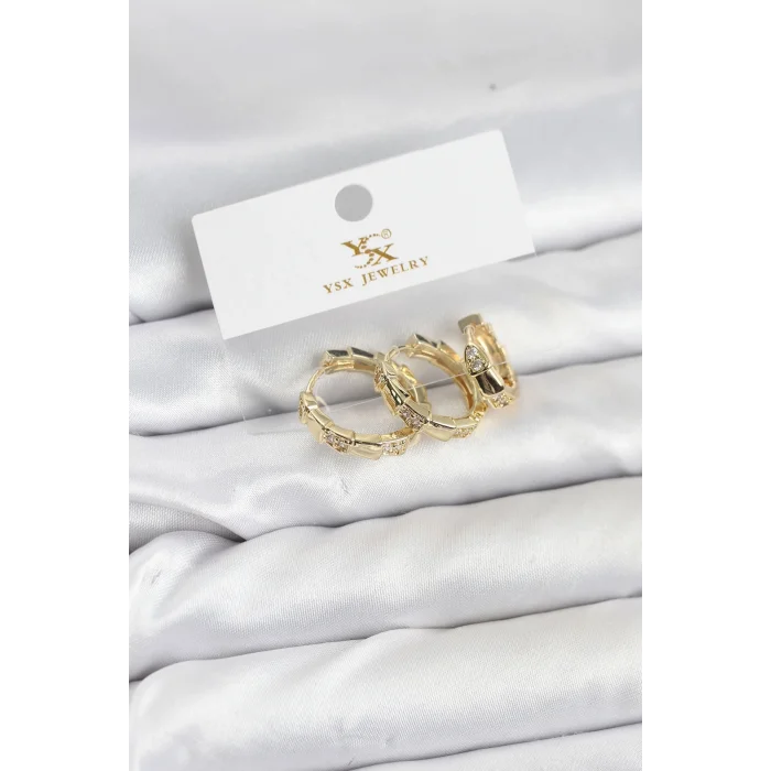 BUĞZ Pirinç Gold Renk Zirkon Taşlı Halka Yılan Model YSX Trio Küpe Seti