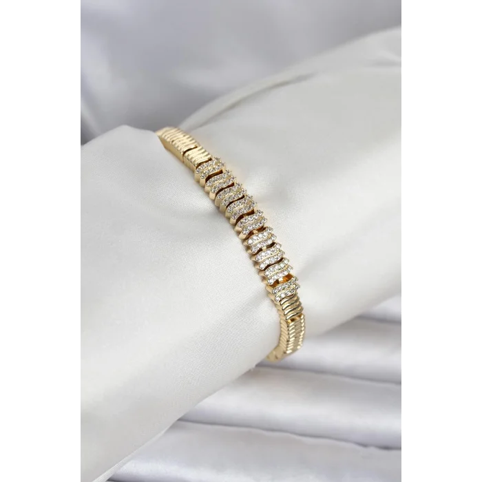 BUĞZ Pirinç Gold Renk Zirkon Taşlı Kadın Bileklik