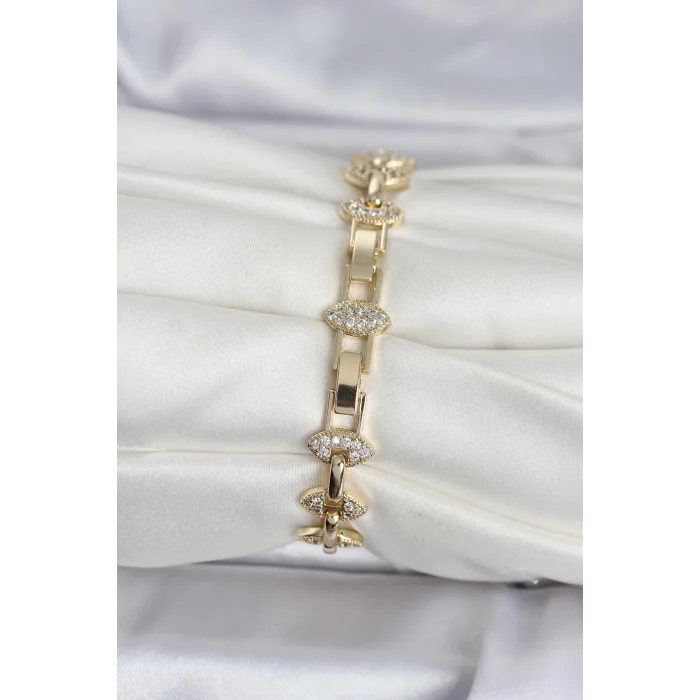 BUĞZ Pirinç Gold Renk Zirkon Taşlı Kadın Bileklik - BUĞZ