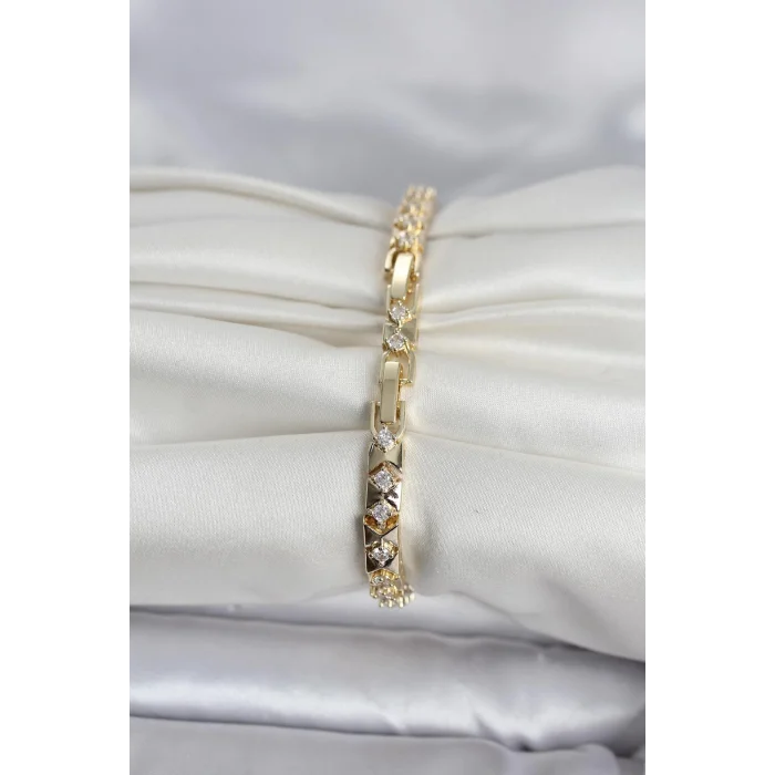 BUĞZ Pirinç Gold Renk Zirkon Taşlı Kadın Bileklik - BUĞZ