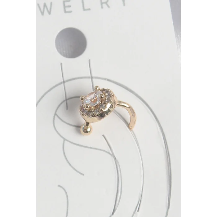 BUĞZ Pirinç Gold Renk Zirkon Taşlı Kadın Kıkırdak Küpe