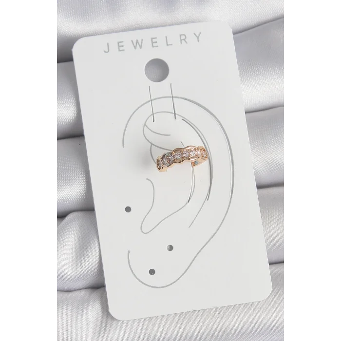 BUĞZ Pirinç Gold Renk Zirkon Taşlı Kadın Kıkırdak Küpe - Lisinya