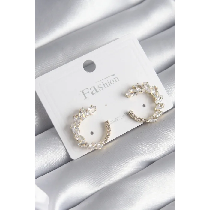 BUĞZ Pirinç Gold Renk Zirkon Taşlı Kadın Küpe