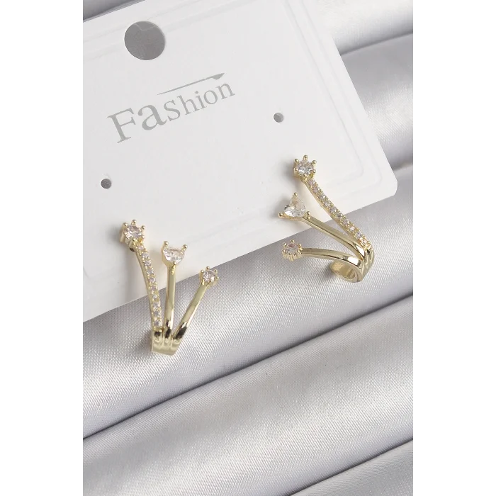 BUĞZ Pirinç Gold Renk Zirkon Taşlı Kadın Küpe