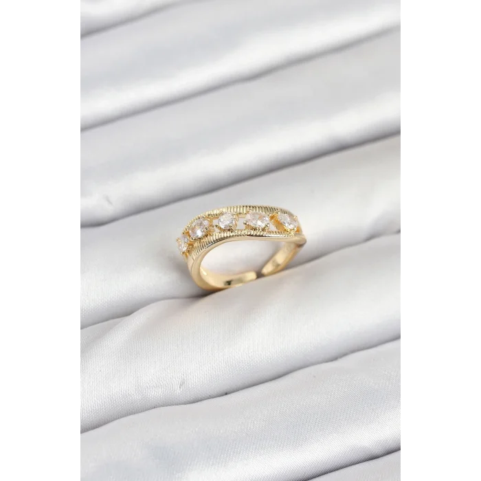 BUĞZ Pirinç Gold Renk Zirkon Taşlı Kadın Yüzük