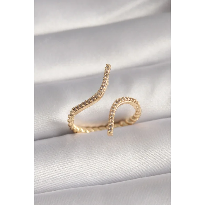 BUĞZ Pirinç Gold Renk Zirkon Taşlı Kadın Yüzük