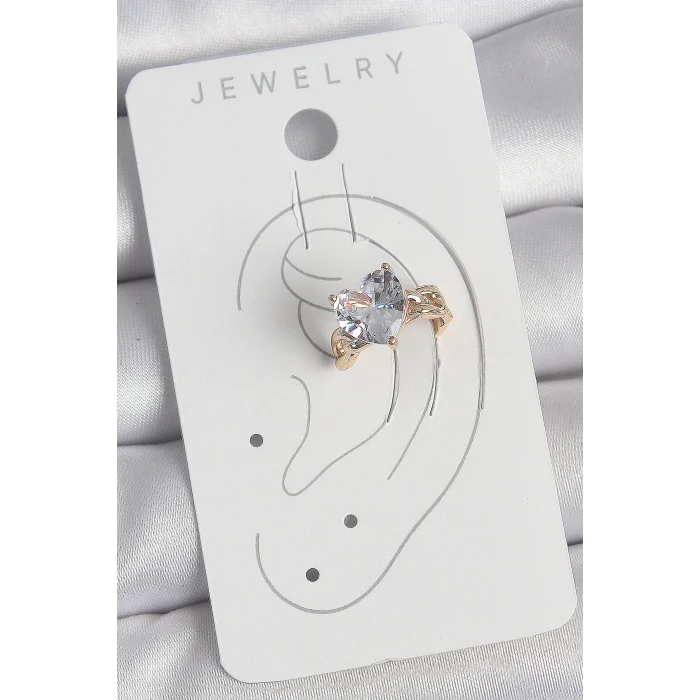 BUĞZ Pirinç Gold Renk Zirkon Taşlı Kalp Model Kadın Kıkırdak Küpe - Lisinya