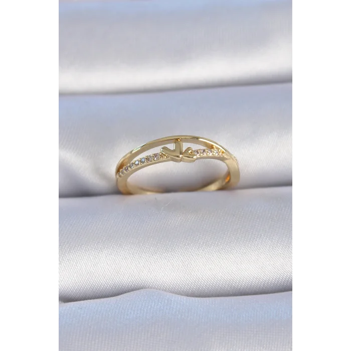 BUĞZ Pirinç Gold Renk Zirkon Taşlı Kalp Model Kadın Yüzük