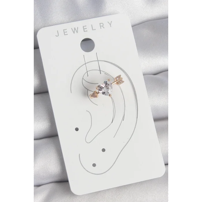 BUĞZ Pirinç Gold Renk Zirkon Taşlı Kalp Ok Model Kadın Kıkırdak Küpe - Lisinya