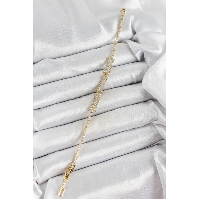 BUĞZ Pirinç Gold Renk Zirkon Taşlı Kemik Model Kadın Bileklik - Lisinya