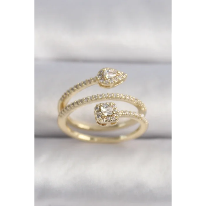 BUĞZ Pirinç Gold Renk Zirkon Taşlı Ok Model VIP Seri Kadın Yüzük