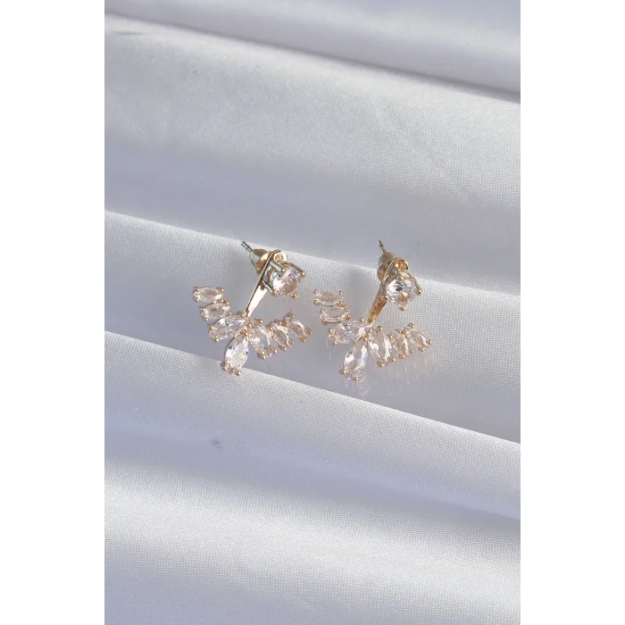 BUĞZ Pirinç Gold Renk Zirkon Taşlı V Model Küpe - Lisinya