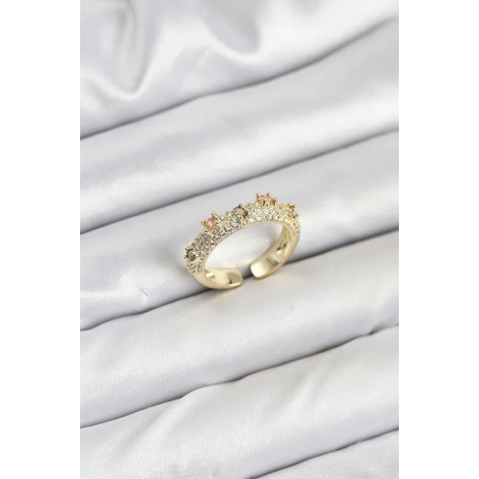 BUĞZ Pirinç Gold Renk Zirkon Taşlı Vintage Kadın Yüzük