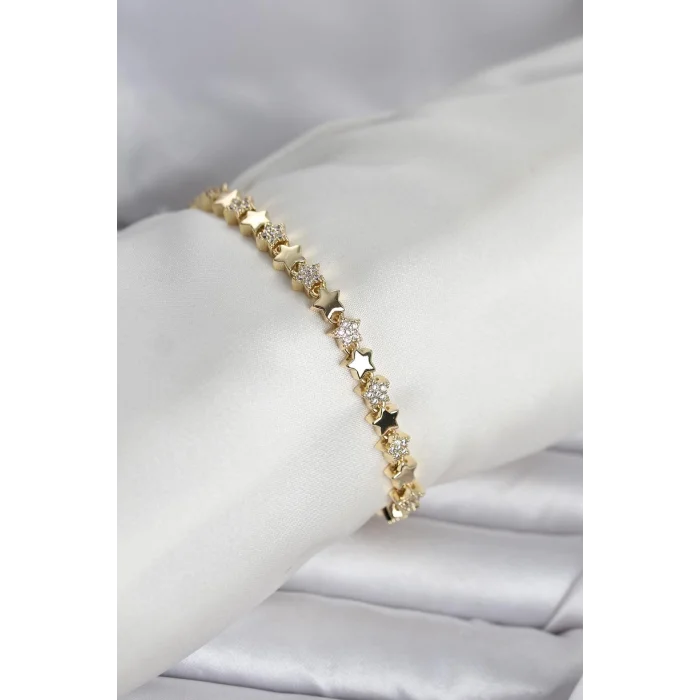 BUĞZ Pirinç Gold Renk Zirkon Taşlı Yıldız Model Kadın Bileklik