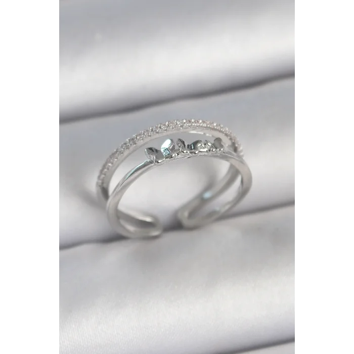 BUĞZ Pirinç Gümüş Renk 2Li Zirkon Taş Detaylı Kelebek Figür Ayarlanabilir Model Kadın Yüzük