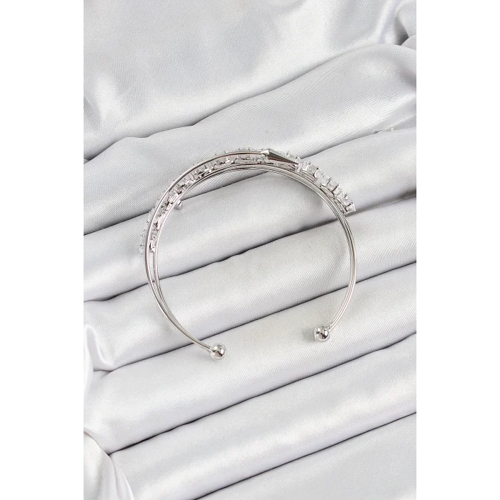 BUĞZ Pirinç Gümüş Renk Arpa Zirkon Taşlı Kadın Bileklik - Lisinya