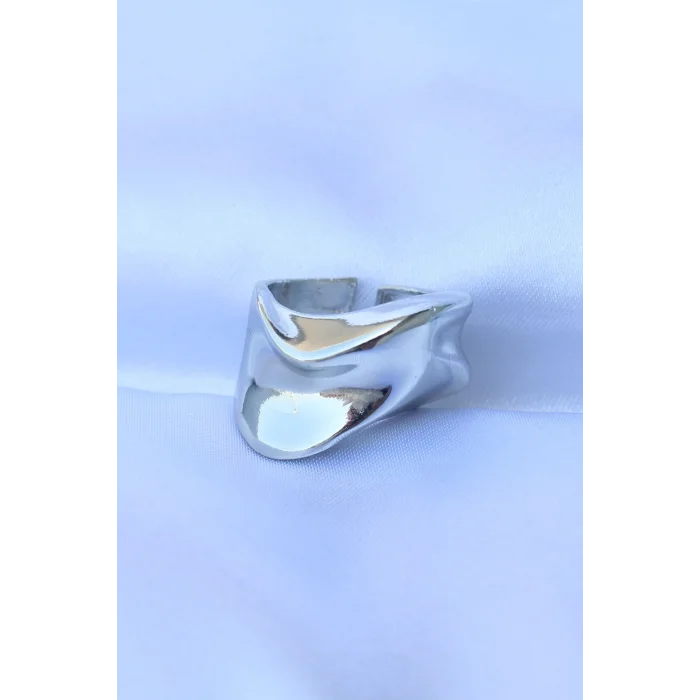 BUĞZ Pirinç Gümüş Renk Ayarlanabilir Kalın Ezme Yüzük