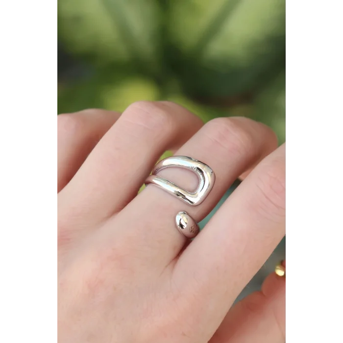 BUĞZ Pirinç Gümüş Renk Ayarlanabilir Yüzük