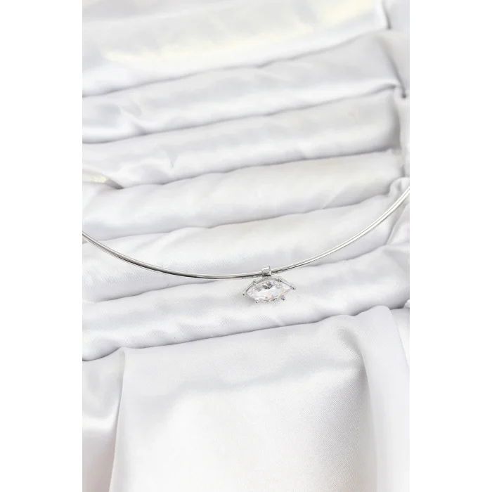 BUĞZ Pirinç Gümüş Renk Choker Model Zirkon Taşlı Kadın Kolye
