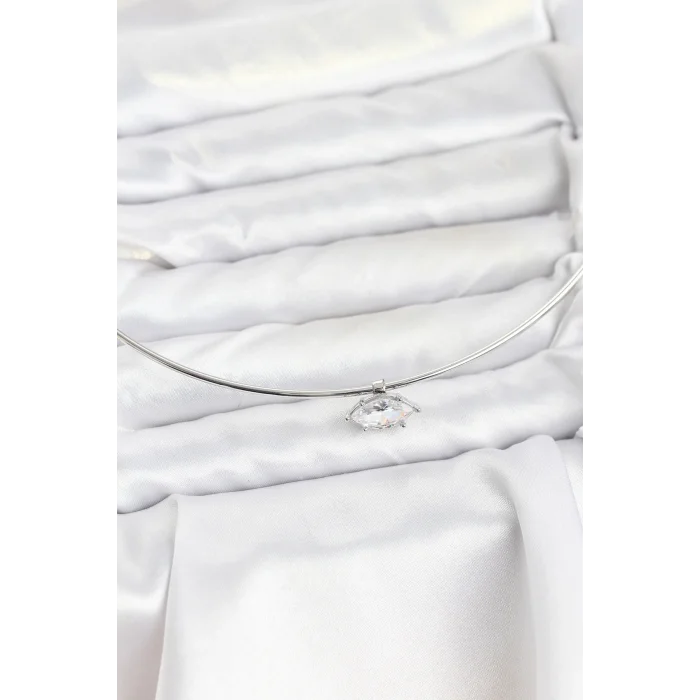 BUĞZ Pirinç Gümüş Renk Choker Model Zirkon Taşlı Kadın Kolye - Lisinya