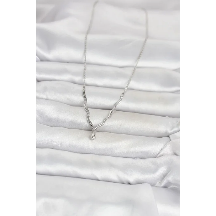 BUĞZ Pirinç Gümüş Renk Damla Model Kadın Kolye