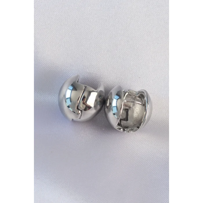 BUĞZ Pirinç Gümüş Renk İçi Boş Minimal Topçuk Küpe