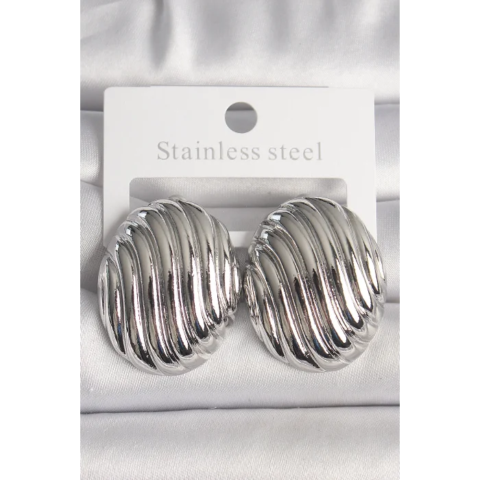 BUĞZ Pirinç Gümüş Renk İşlemeli Oval Model Kadın Küpe