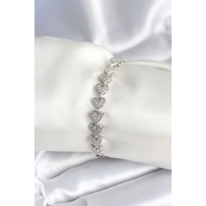 BUĞZ Pirinç Gümüş Renk Kalp Model Kadın Bileklik