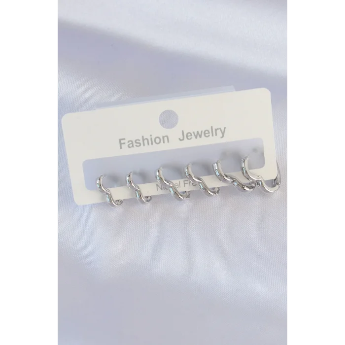 BUĞZ Pirinç Gümüş Renk Kalp Model Küpe Seti