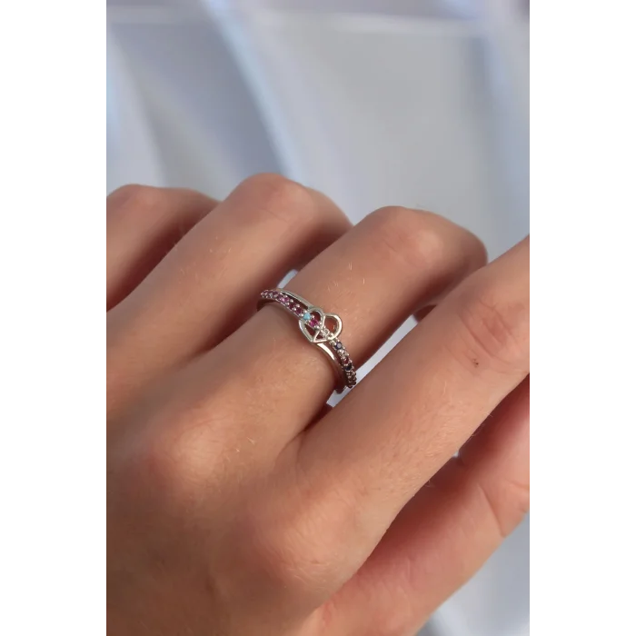 BUĞZ Pirinç Gümüş Renk Renkli Zirkon Taşlı Ayarlamalı Yüzük - Lisinya