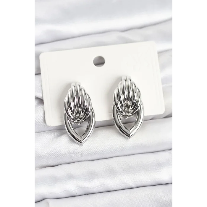 BUĞZ Pirinç Gümüş Renk Sarmal Damla Model Vintage Kadın Küpe