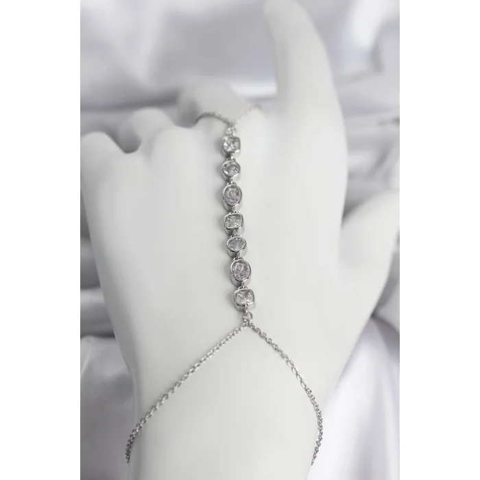 BUĞZ Pirinç Gümüş Renk Sıralı Zirkon Taşlı Kadın Şahmeran