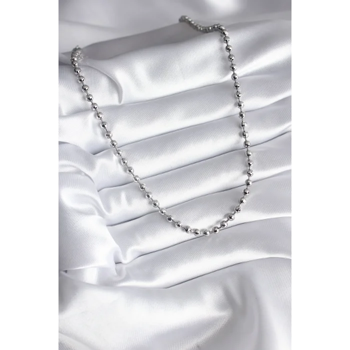 BUĞZ Pirinç Gümüş Renk Topçuk Detay Kadın Kolye - Lisinya