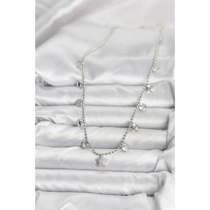 BUĞZ Pirinç Gümüş Renk Yıldız Model Kadın Kolye - Lisinya