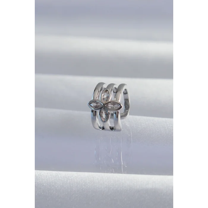 BUĞZ Pirinç Gümüş Renk Yonca Earcuff Küpe