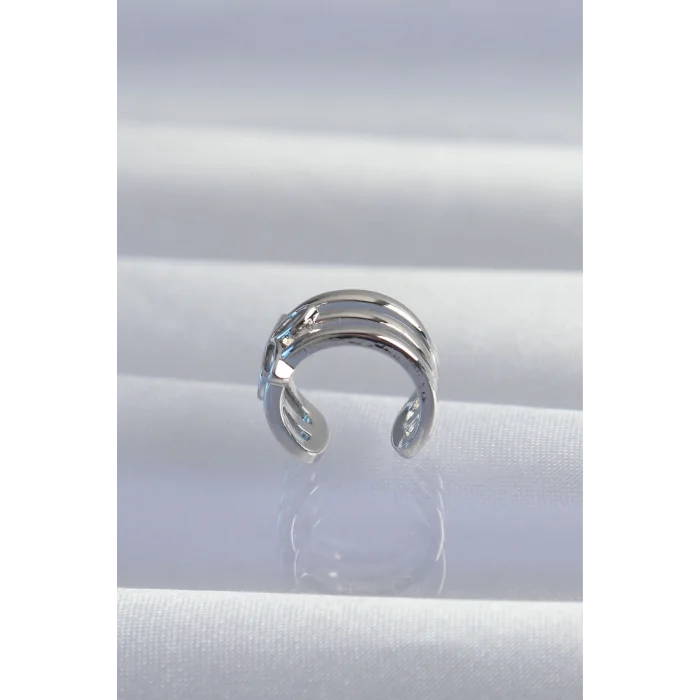 BUĞZ Pirinç Gümüş Renk Yonca Earcuff Küpe