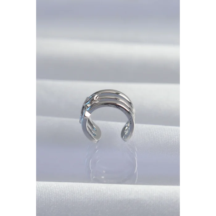 BUĞZ Pirinç Gümüş Renk Yonca Earcuff Küpe - Lisinya