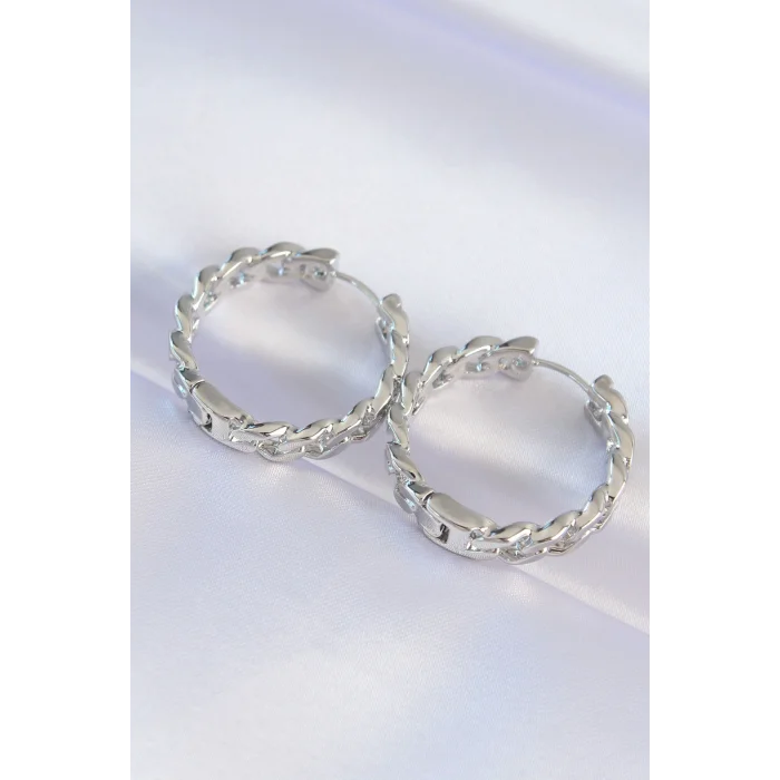 BUĞZ Pirinç Gümüş Renk Zincir Model Halka Küpe