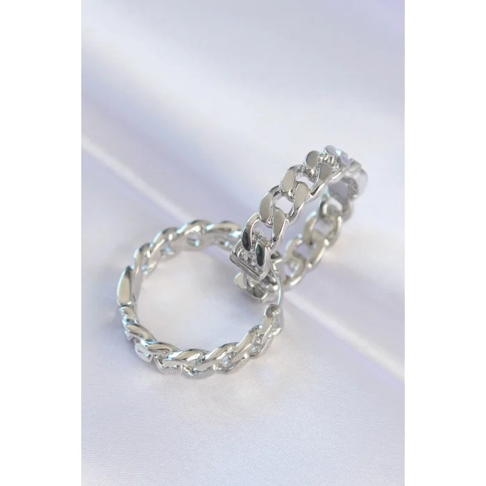 BUĞZ Pirinç Gümüş Renk Zincir Model Halka Küpe