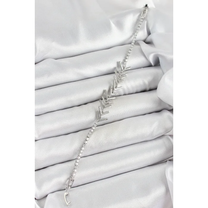 BUĞZ Pirinç Gümüş Renk Zirkon Taşlı Balık Sırtı Kadın Bileklik - Lisinya